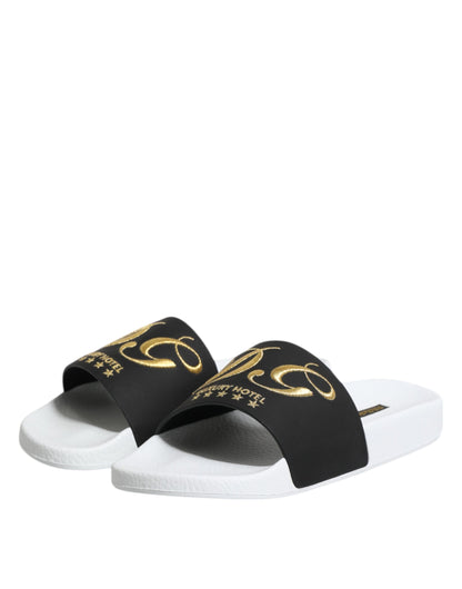 Dolce & Gabbana White Black Leather Sandals Beachwear Shoes