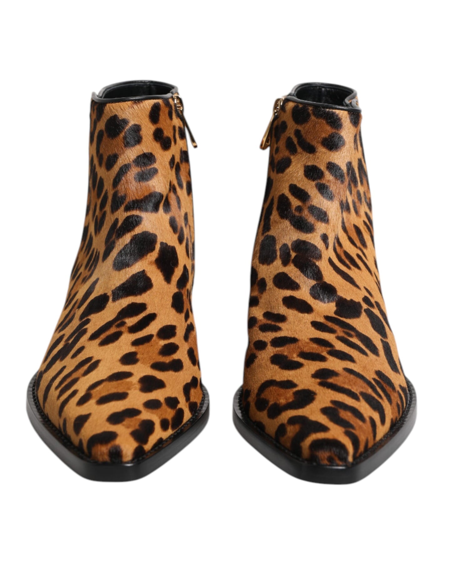 Dolce & Gabbana Brown Leopard Calf Fur Ankle Boots Shoes