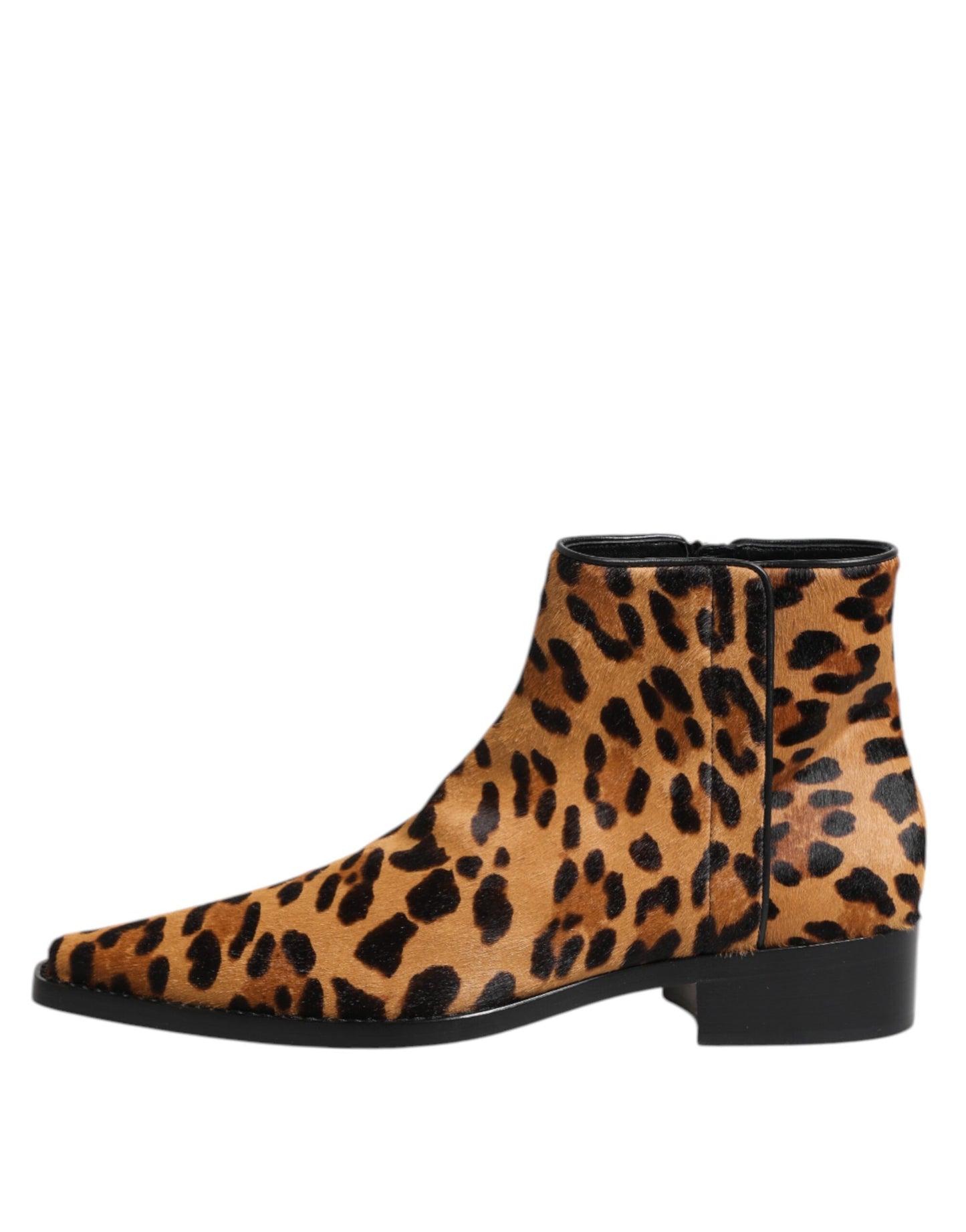 Dolce & Gabbana Brown Leopard Calf Fur Ankle Boots Shoes