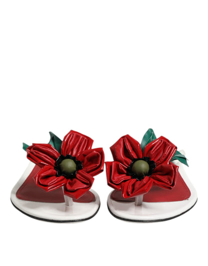 Dolce & Gabbana Red White KEIRA Flower Leather Sandals Shoes