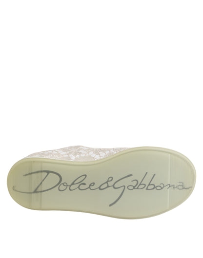 Dolce & Gabbana White Lace Leather Low Top Sneaker Shoes