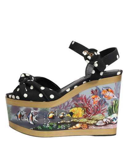 Dolce & Gabbana Multicolor Fish Polka Dot Wedge Sandals Shoes