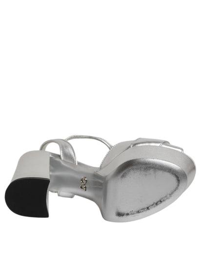 Dolce & Gabbana Silver Logo Ankle Strap Heels Sandals Shoes
