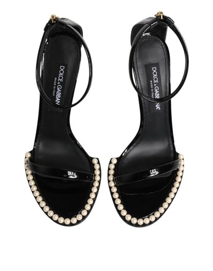 Dolce & Gabbana Black KEIRA Pearl Embellished Sandals Shoes