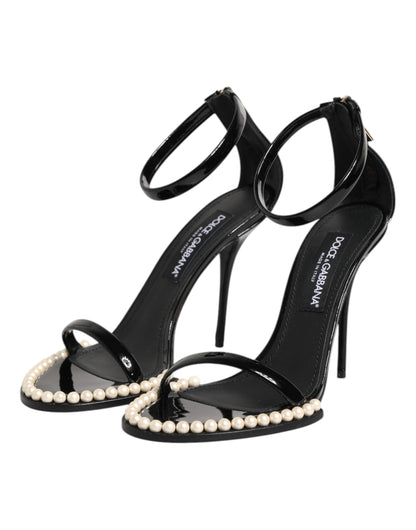 Dolce & Gabbana Black KEIRA Pearl Embellished Sandals Shoes