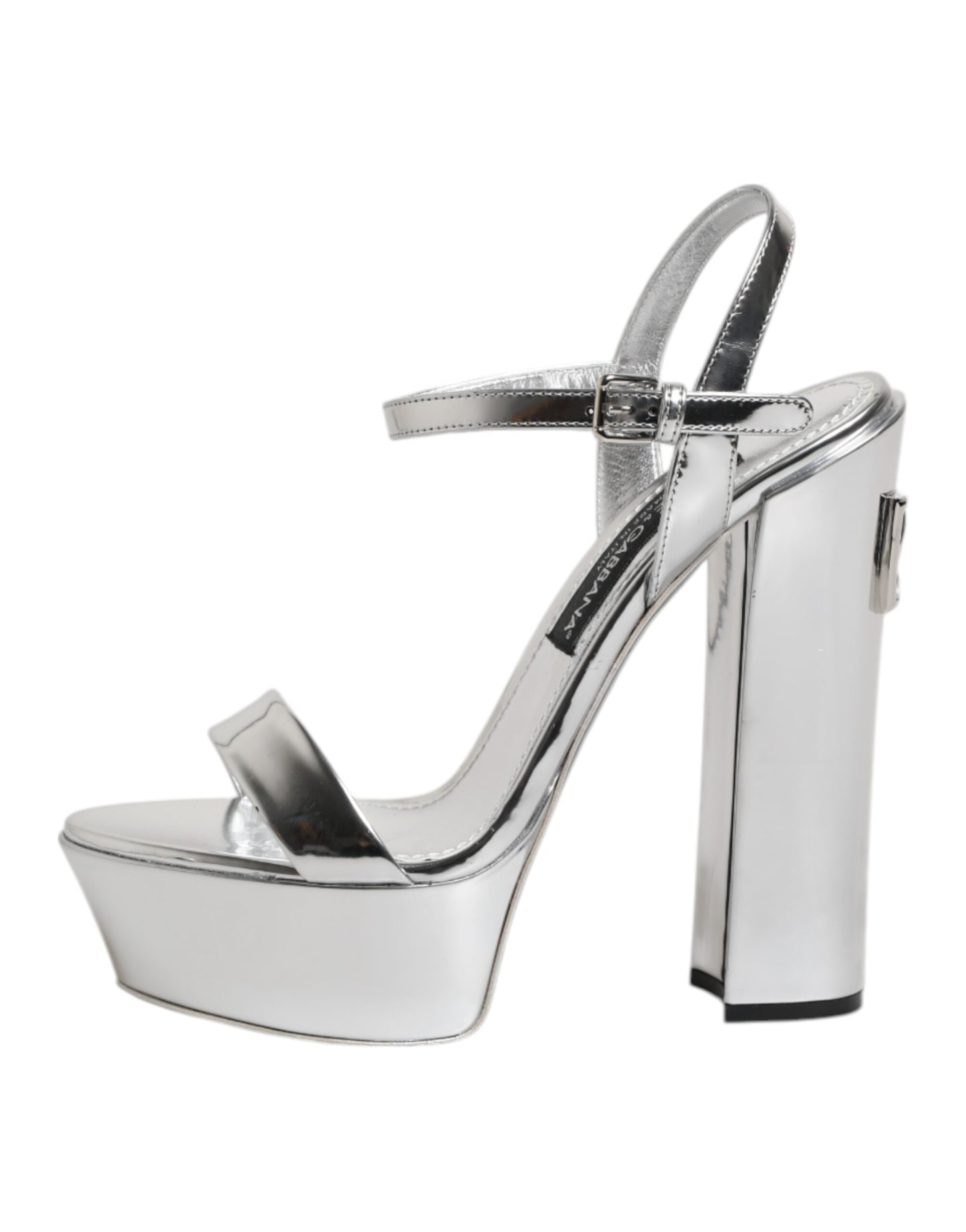 Dolce & Gabbana Silver Leather Platform Keira Sandals Shoes