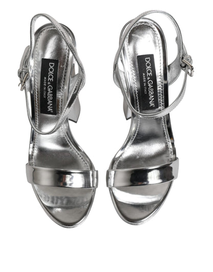 Dolce & Gabbana Silver Leather Platform Keira Sandals Shoes