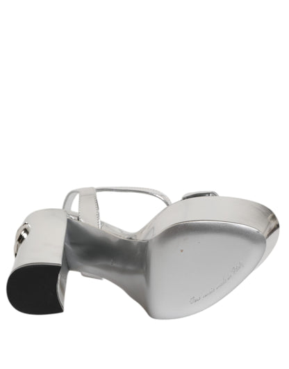 Dolce & Gabbana Silver Leather Platform Keira Sandals Shoes