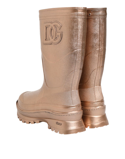 Dolce & Gabbana Rose Gold Rubber Pull On Rain Boots  Shoes