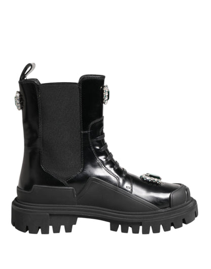 Dolce & Gabbana Black Crystal Embellished Combat Boots Shoes