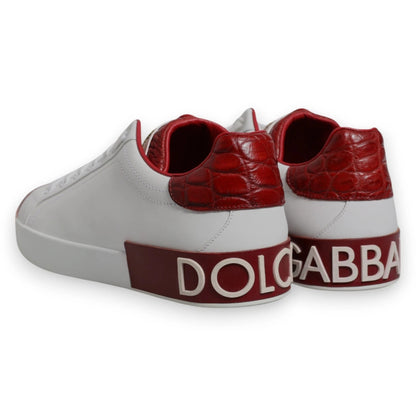 Dolce & Gabbana White Red Leather Logo Portofino Sneaker