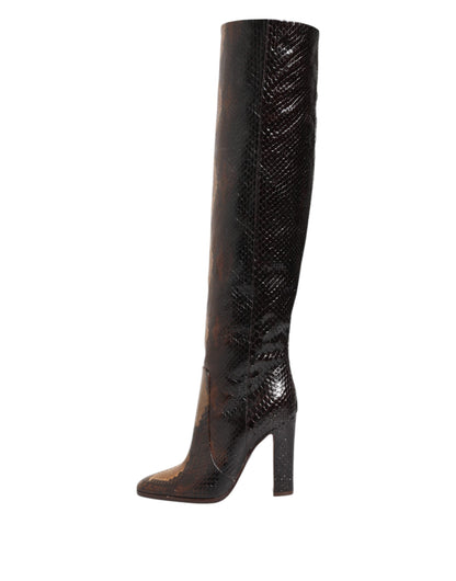 Dolce & Gabbana Brown Python Snakeskin Print Riding Boots Shoes