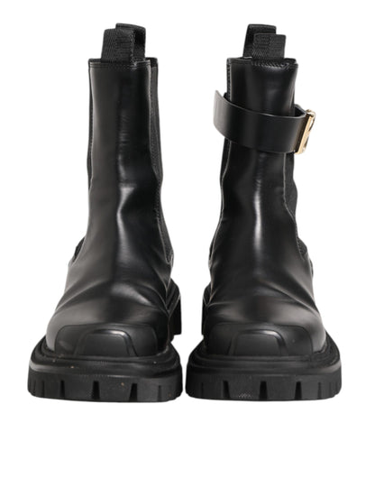 Dolce & Gabbana Black Gold DG Logo Trekking Calf Boots Shoes