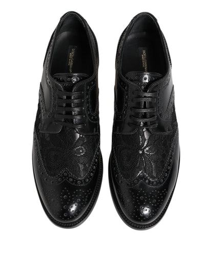 Dolce & Gabbana Black Leather Floral Lace Dress Formal  Shoes