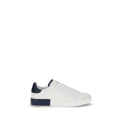 Dolce & Gabbana White Calf Leather Bos Taurus Low Top Sneakers