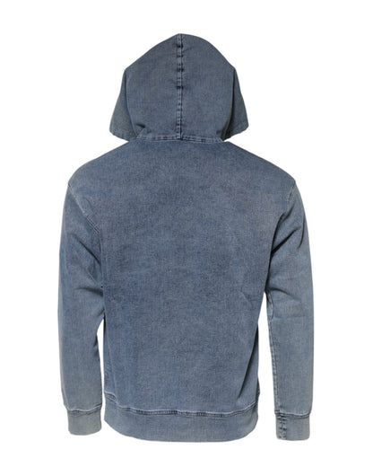 Dolce & Gabbana Blue Cotton Blend Hooded Sweatshirt Sweater