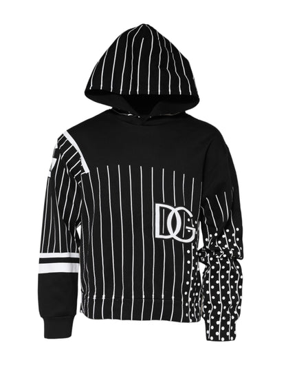 Dolce & Gabbana Black Stripes Hooded Men Sweatshirt Sweater