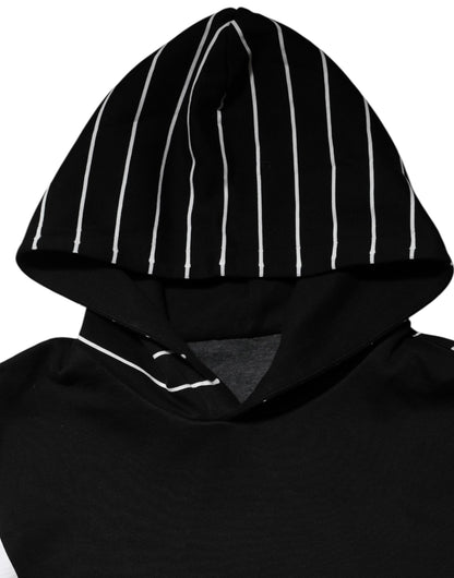 Dolce & Gabbana Black Stripes Hooded Men Sweatshirt Sweater