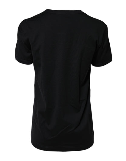 Dolce & Gabbana Black Cotton DG Print Short Sleeve Top T-shirt