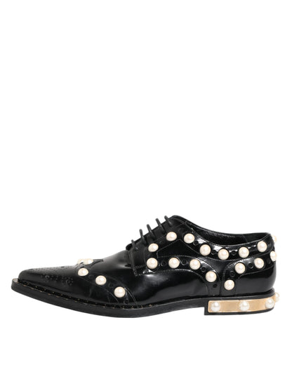 Dolce & Gabbana Black Leather Faux Pearl Dress Broque Shoes