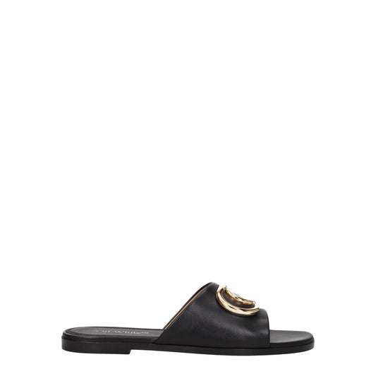 Off-White Black Leather Slippers
