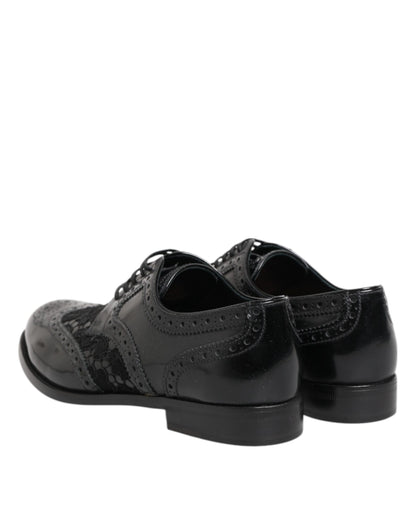 Dolce & Gabbana Black Leather Floral Lace Dress Formal Shoes