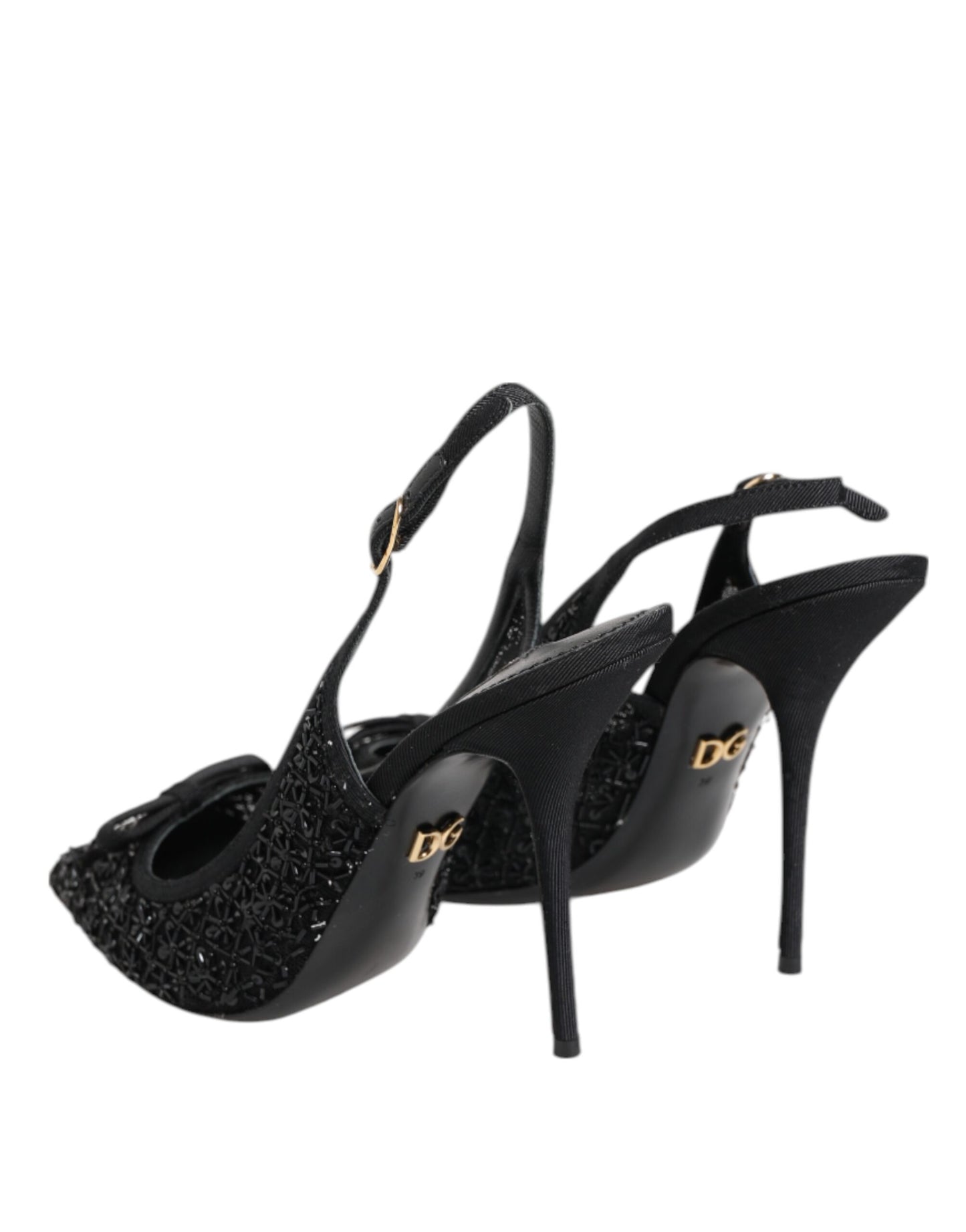 Dolce & Gabbana Black Tulle Ricamo Heels Slingbacks Shoes