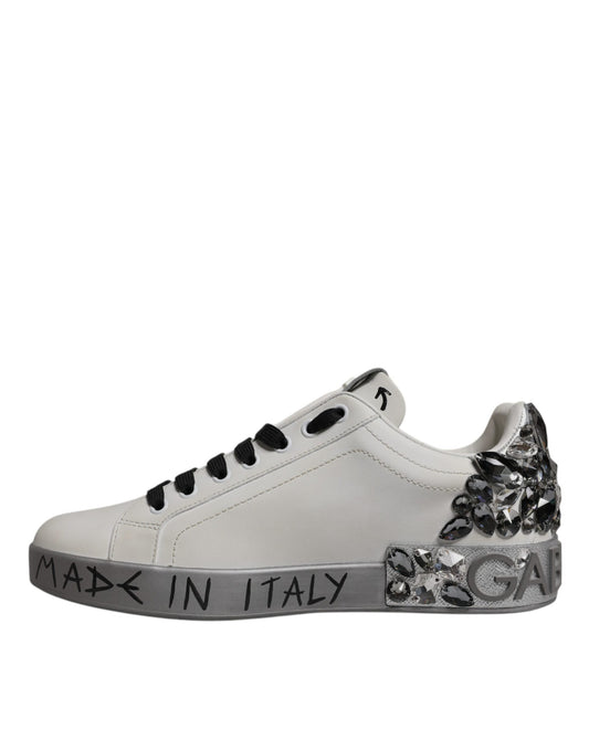 Dolce & Gabbana White Crystal Logo Portofino Sneakers Shoes