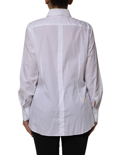Dolce & Gabbana White Cotton Collared Long Sleeves Shirt Top