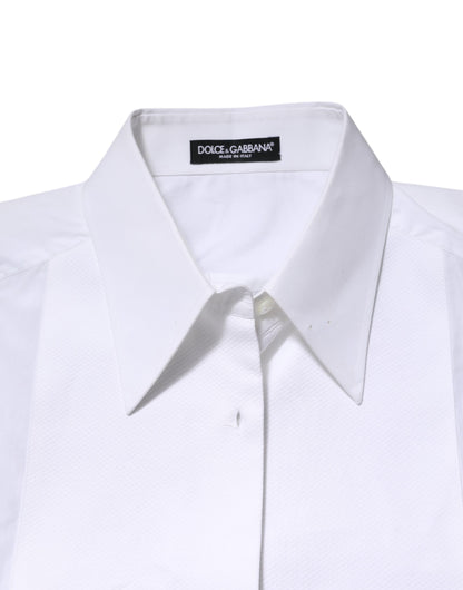 Dolce & Gabbana White Cotton Collared Long Sleeves Shirt Top