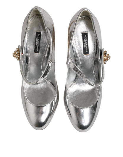 Dolce & Gabbana Silver Chandelier Sculpted Heel Mary Jane Pump Shoes