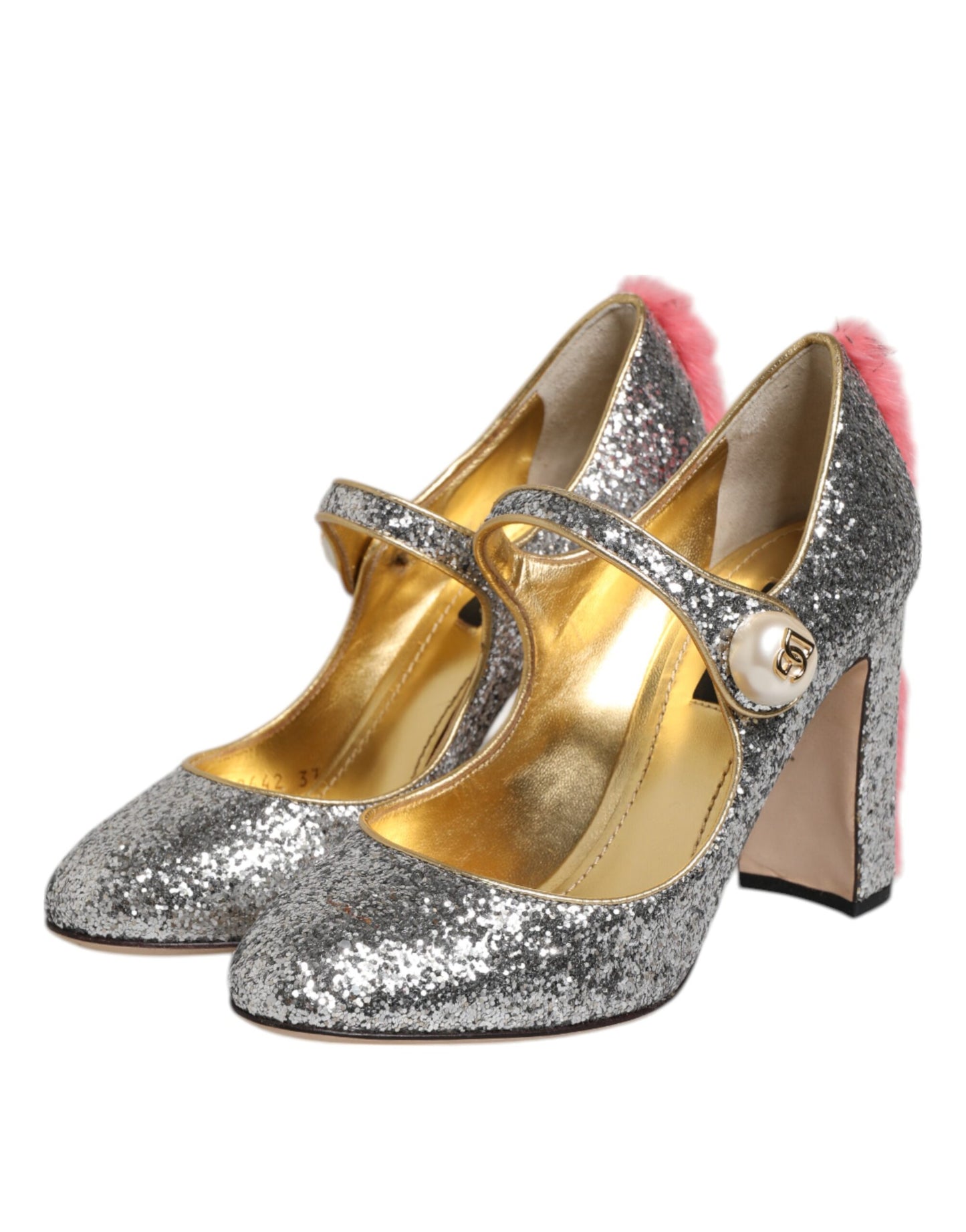 Dolce & Gabbana Silver Glitter Mink Fur VALLY Pumps Shoes