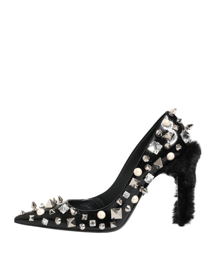Dolce & Gabbana Black Crystals Studs Stiletto Pumps Shoes