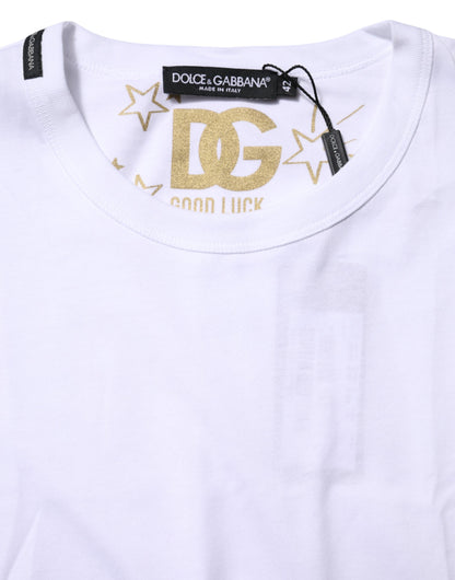 Dolce & Gabbana White Cotton Goodluck 2022 Crew Neck T-shirt
