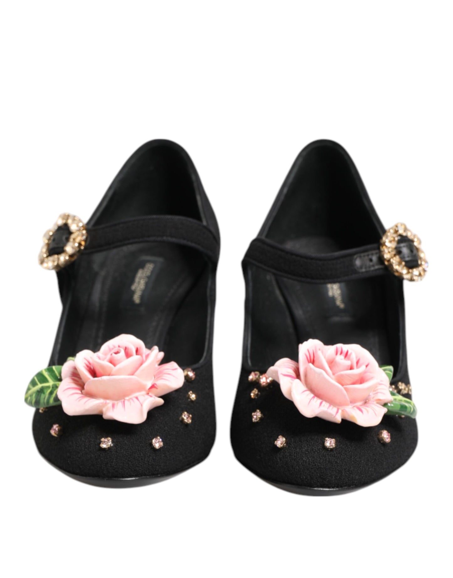 Dolce & Gabbana Black Flower Crystal Embellished Mary Jane Shoes