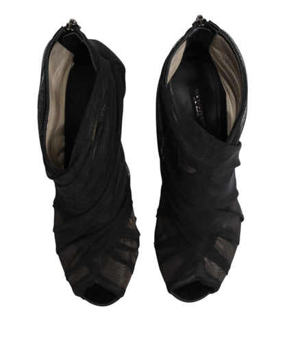 Dolce & Gabbana Black Mesh Stiletto Heels Ankle Boots Shoes