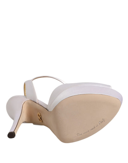 Dolce & Gabbana White Satin Platform Heels Sandals Shoes