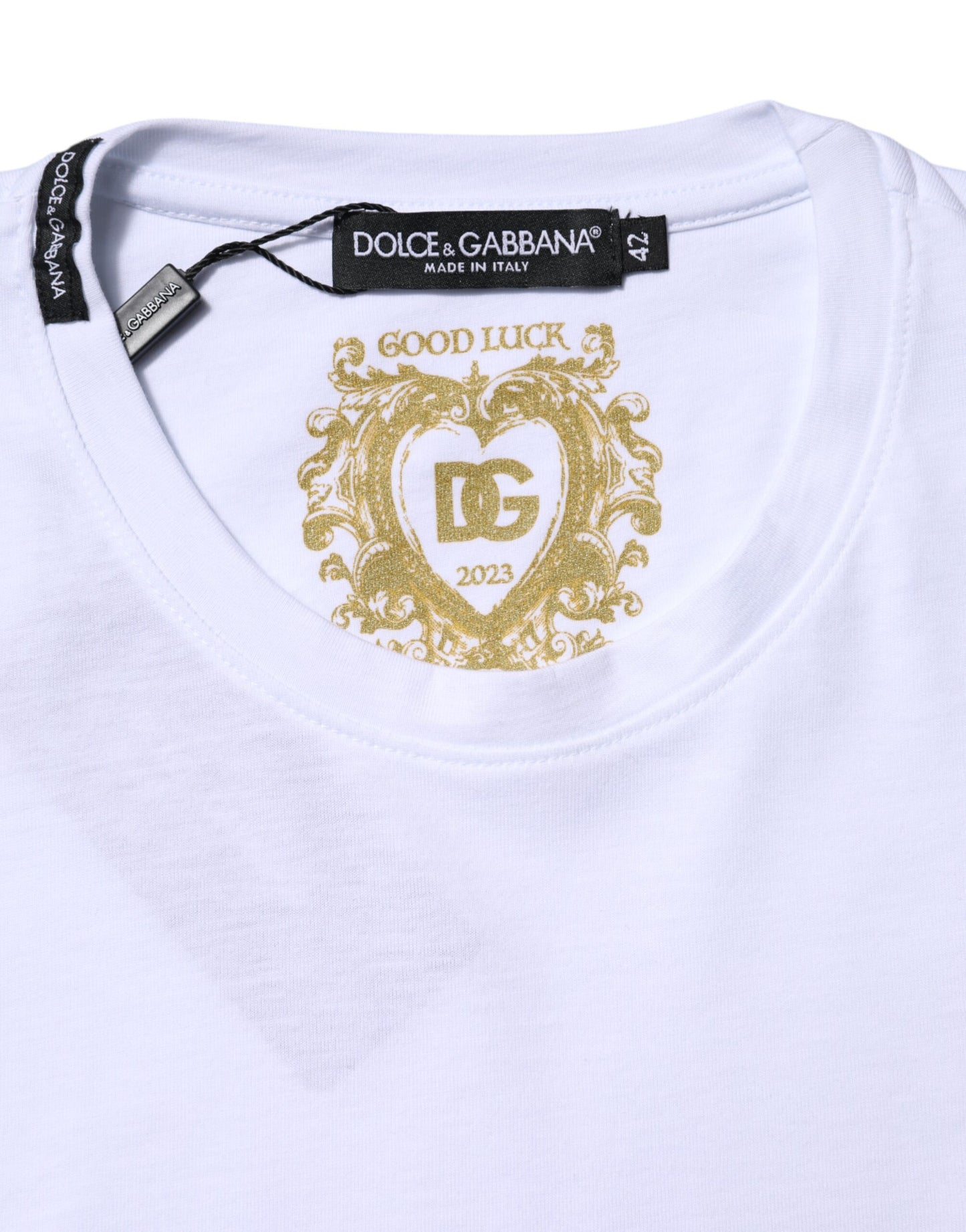 Dolce & Gabbana White Cotton Goodluck 2023 Crew NeckT-shirt