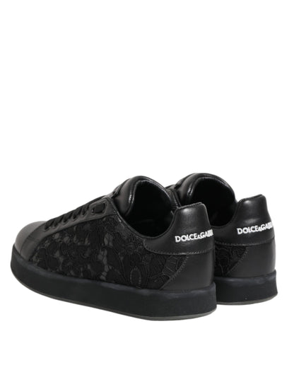 Dolce & Gabbana Black Floral Lace Low Top Sneakers Shoes