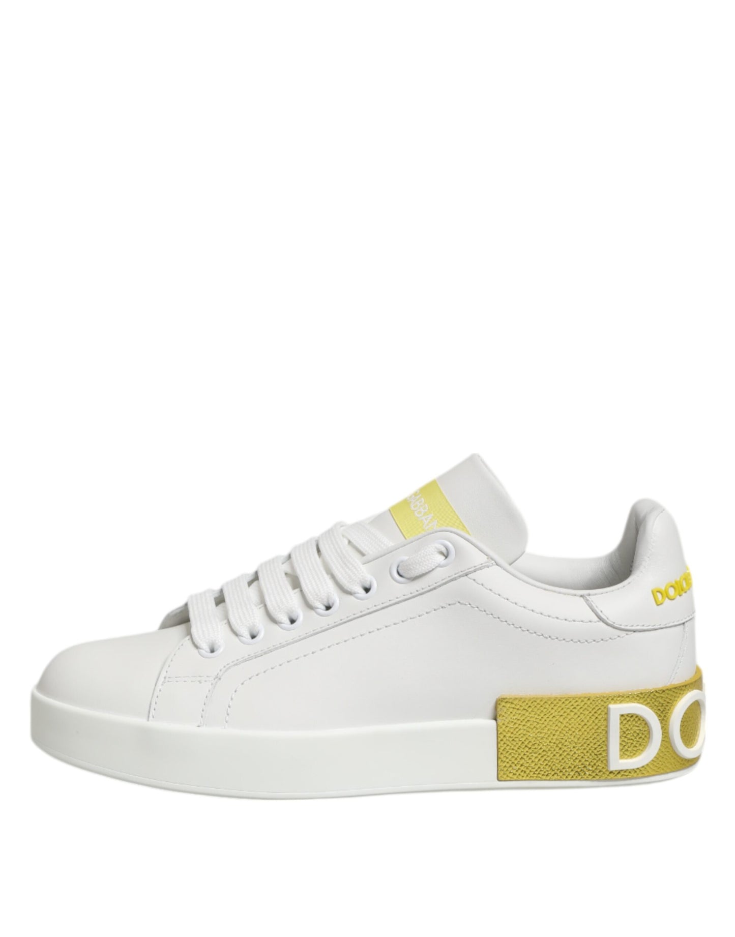 Dolce & Gabbana White Yellow Leather Low Top Sneakers Shoes