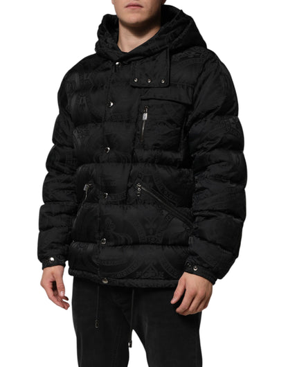 Dolce & Gabbana Black Jacquard Quilted Puffer Hooded Jacket
