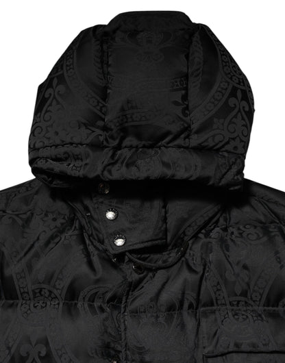Dolce & Gabbana Black Jacquard Quilted Puffer Hooded Jacket
