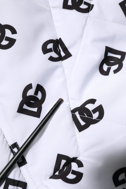 Dolce & Gabbana White DG Monogram Hooded Quilted Jacket
