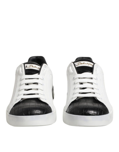 Dolce & Gabbana White Black Leather Portofino Sneaker Shoes