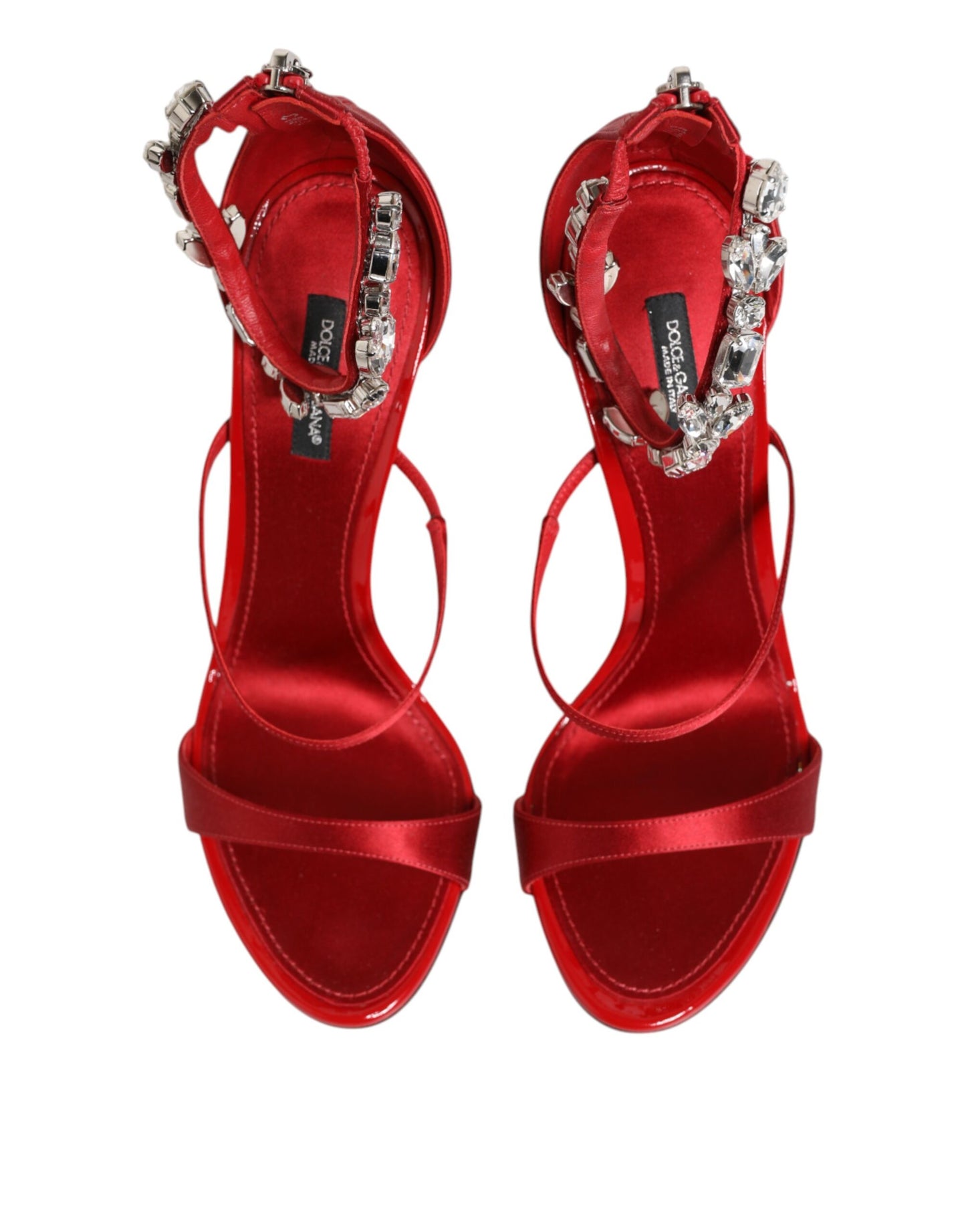 Dolce & Gabbana Red Satin Crystals Keira Sandals Heels Shoes