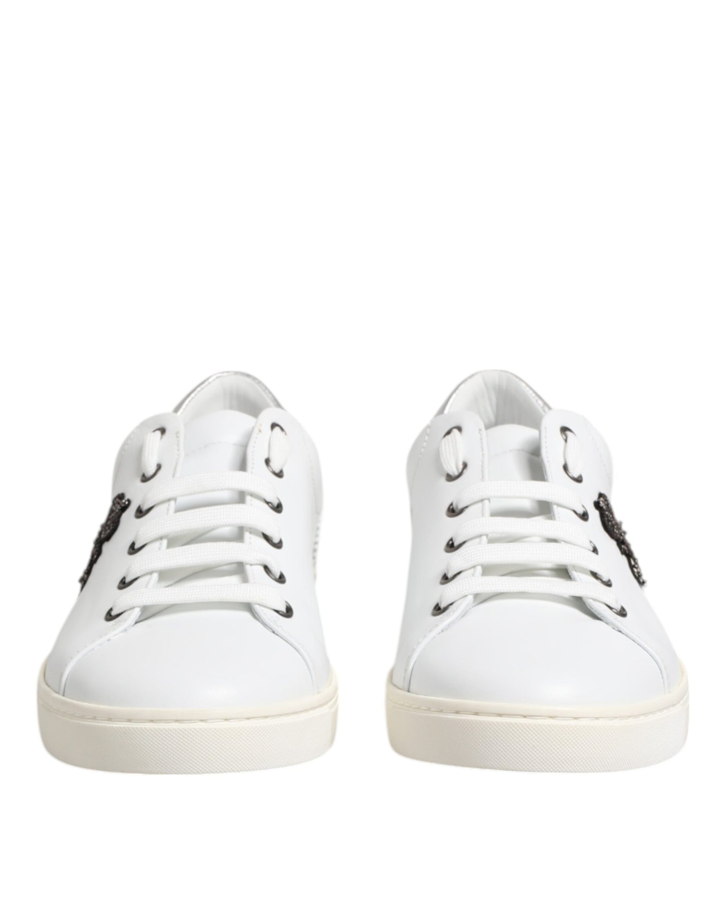 Dolce & Gabbana White Crown Bee Leather Low Top Sneakers Shoes