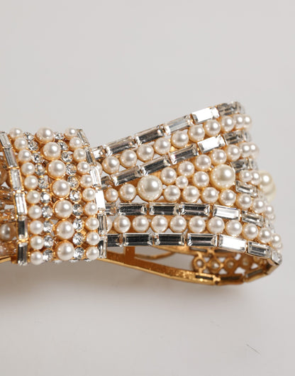 Dolce & Gabbana Gold Tone Brass Bow Crystal FauxPearl Embellished Brooch