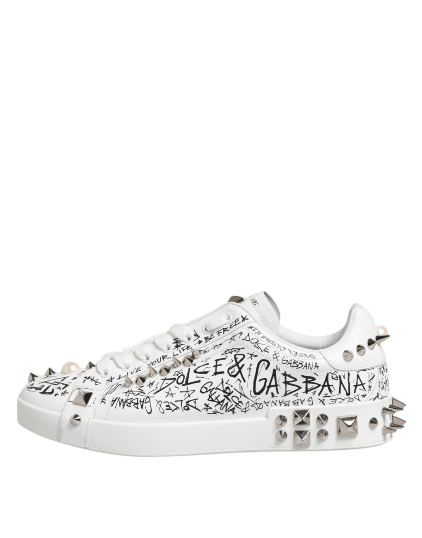 Dolce & Gabbana White Portofino Studded Men Sneakers Shoes