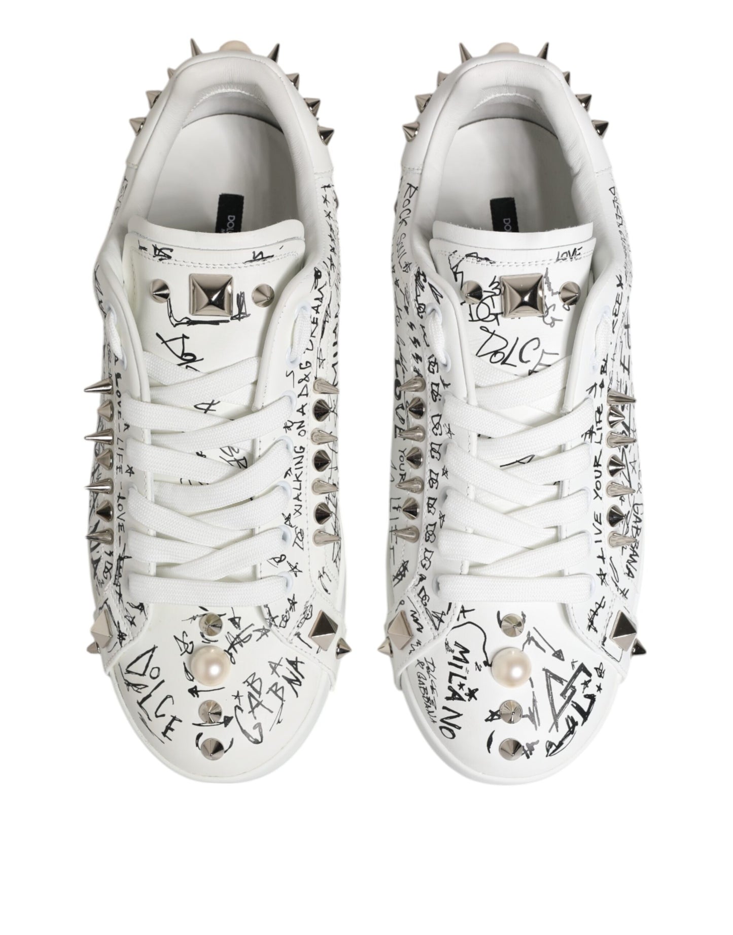 Dolce & Gabbana White Portofino Studded Men Sneakers Shoes