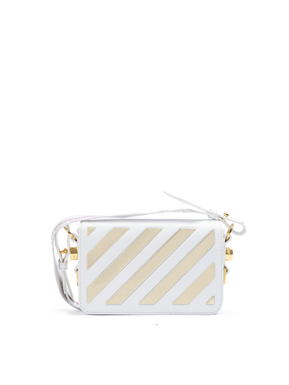 Off-White White/Gold  Metallic Stripe Mini Crossbody Bag